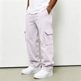 thumbnail image 2 of UDAUDU Men's Cargo Sweatpants Baggy Elastic Drawstring Waist Multi Side Pockets Loose Casual Jogger Trousers for Daily Workout Hanging Out White M, 2 of 9