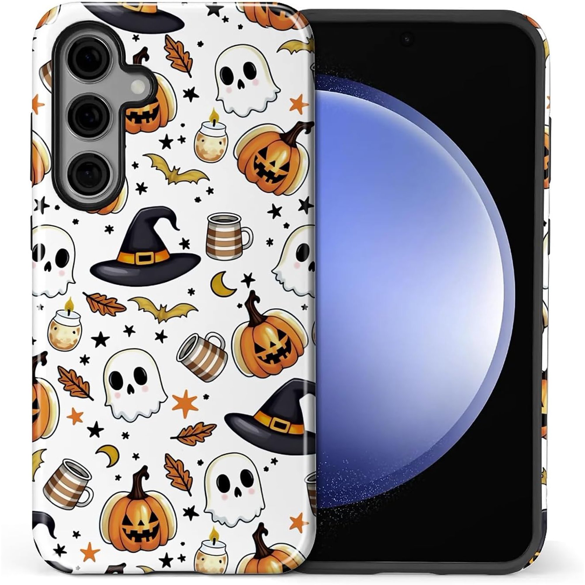 for Samsung Galaxy S24 FE Case for Women Girl Men Boy, Shockproof Soft Silicone & Hard PC Shell Protective Case for Samsung Galaxy S24 FE - Candle Pumpkin Ghost Bat