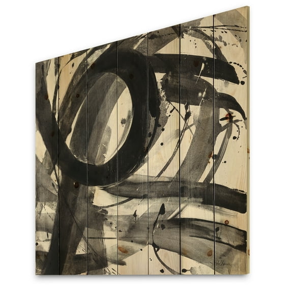 Designart 'Minimalistic Roller II' Mid-Century Modern Print on Natural Pine Wood