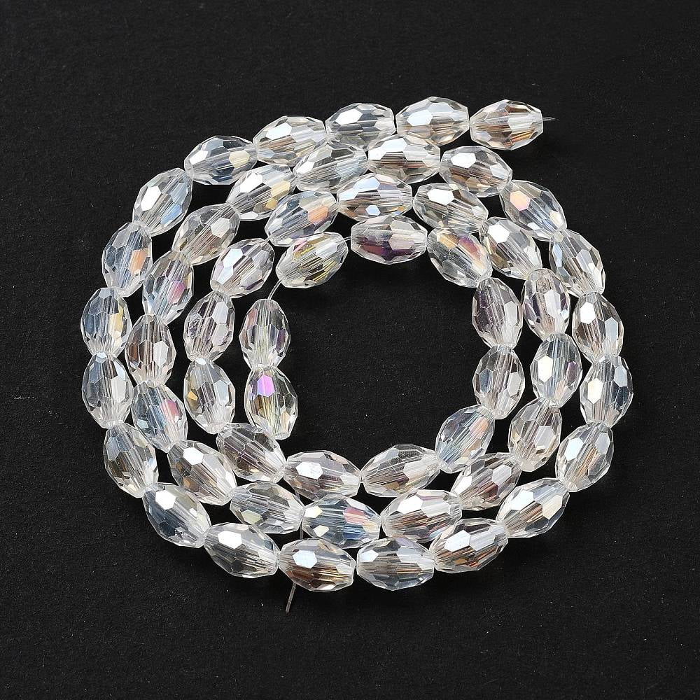 Transparent Electroplate Glass Beads Strands Faceted Oval Clear AB 8.5x5.5mm Hole: 1.2mm about 70pcs/strand 20.87~23.23''(53~59cm)