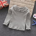 thumbnail image 4 of Baby Girl Kids Cotton Peter Pan Collar Long Sleeve Solid Color Top Cute T-shirt White 130cm, 4 of 8