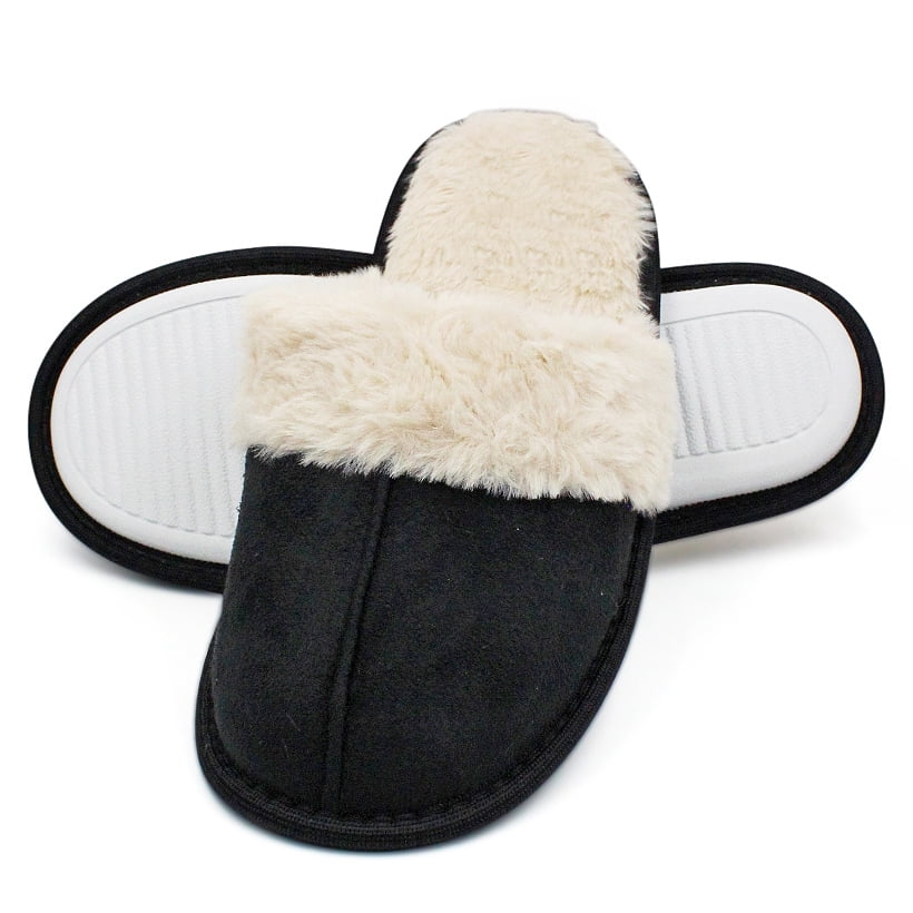 Womens ladies winter thick foam fluffy fur lined grip sole mule slippers size
