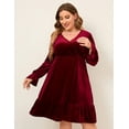 thumbnail image 3 of HA-EMORE Women's Plus Size Wrap V Neck Velvet Dress Swing Dress Long Sleeve Party Dress, 3 of 7