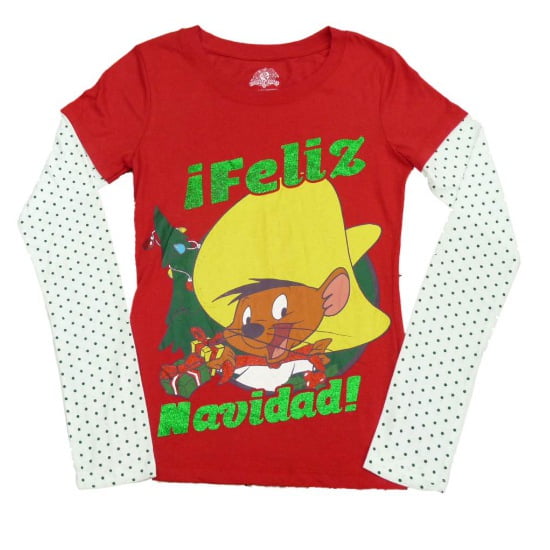 Looney Tunes Speedy Gonzales Womens Red Feliz Navidad Long Sleeve