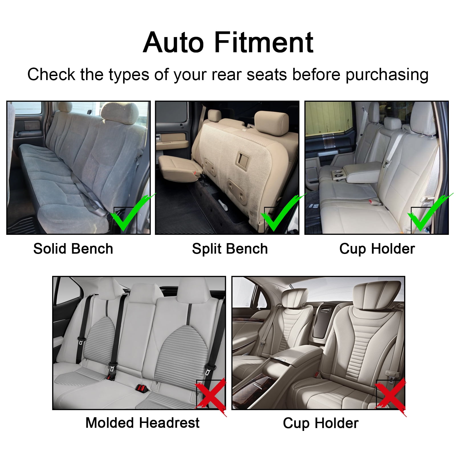 Coverado Beige Back Car Seat Covers Set, Premium Leather Rear Seat Covers Car Accessories, Waterproof Velcro-Adjusted Seat Protectors Universal Fit for Most Sedans SUV Pickup Truck