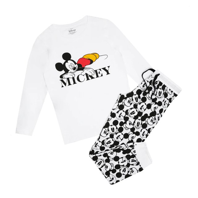Disney - Set de Pijama Largo Snooze de Mickey Mouse para Mujer (Blanco, Negro)