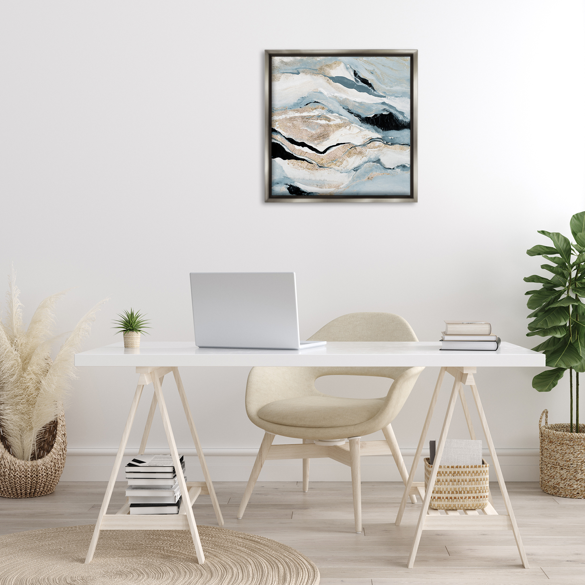 Stupell Industries Blue Natural Geode Pattern Abstract Painting Gray Floater Framed Canvas Art Print Wall Art, 25 x 25