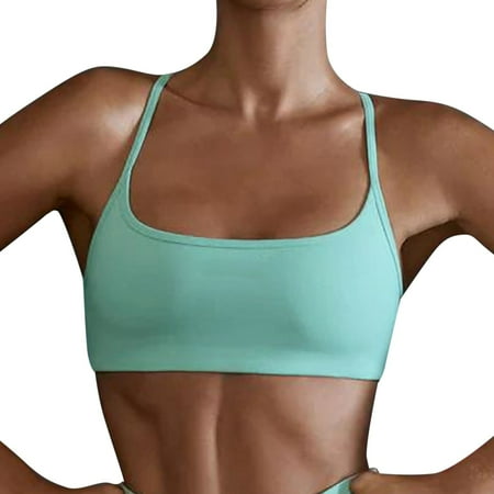 SHENGYUAN Sports Bras for Women Large Bust Supportive Womens Workout Fitness Backless Padded Low Impact Bra Yoga Crop Tank Top Sky Blue S