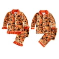 thumbnail image 2 of Conjunto de pijama de Halloween para niños y niñas, tela de seda de leche, calabaza amarilla + pantalones de manga larga con diseño de Castillo, conjuntos de pijama para 2 hermanos, 2 of 4
