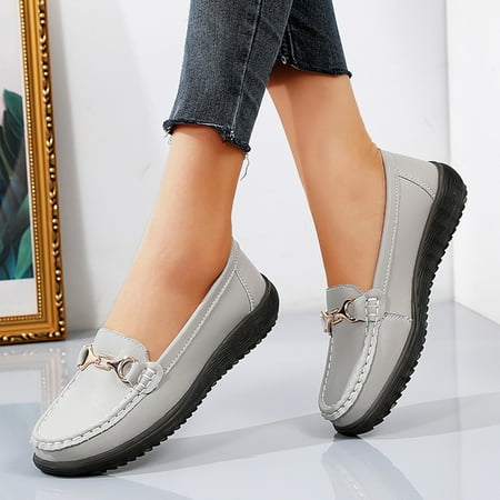 

Cathalem Women Casual Shoes 5 Womens Comfort Walking Flat Loafer Slip On Leather Loafer Comfortable Flat Womens Shoes for Summer Grey 6.5