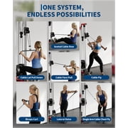 JoanKaren Wall Mount Cable Crossover Machine,Pulley Tower Functional Trainer with 19-Position Dual Pulley Crossover & LAT Pull Down System,Adjustable Footplate,Space Saving Fitness Equipment