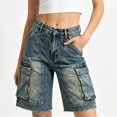 thumbnail image 6 of Women's High Waist Cargo Denim Shorts Distressed Straight Knee Length with Pockets, Loose Fit Summer Jean Pants, 6 of 6