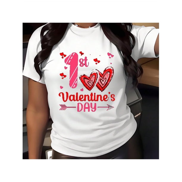 Valentine's Day Print Shirt Men's Women's Crew Neck T-Shirt Cotton Short Sleeve Sports Tee
