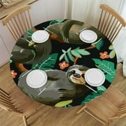 Akjvoe Cute Animal Sloth Print Tablecloths Round Tablecloth Waterproof Table Cloth Stain-Resistant for Party Decoration White