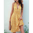 thumbnail image 3 of Robe d'Été Sans Manches Portefeuille à Col en V à Fleurs pour Femme Mini Robe Jaune TG, 3 of 5
