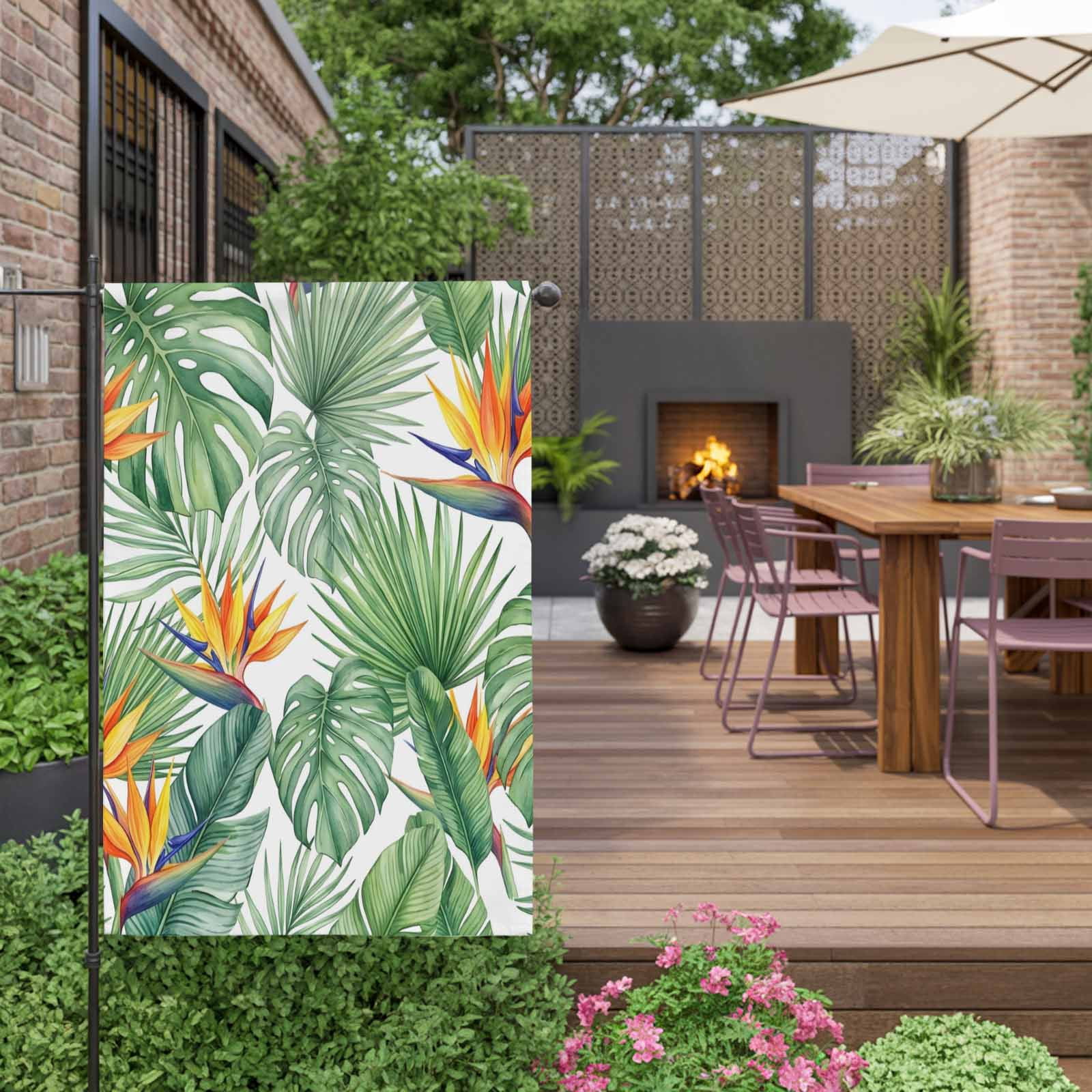 Green Leaf House Flag 28 x 40 Inches, Bright Bird of Paradise Flower Emerging from Lush Greenery Weather Proof Outdoor Patio Flags Double Sided Small House Decoration for Yard Lawn Outside Home