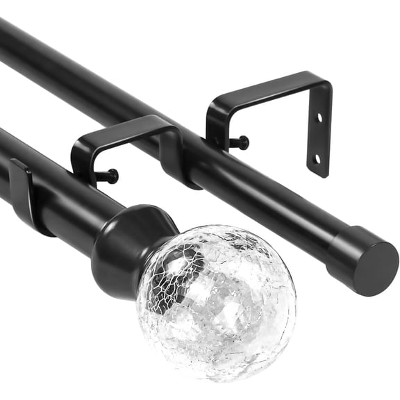 Urbanest Adjustable Double Curtain Rod Set Crackle Glass Manhattan Finials – 1″ Front & 3/4″ Back Rod With Black Rod, 28–48 Inches