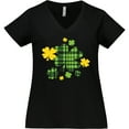 thumbnail image 3 of Inktastic St. Patrick's Day Plaid Green and Yellow Shamrocks Women's Plus Size V-Neck T-Shirt, 3 of 5