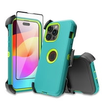 Xhy for iPhone 15 Case with Screen Protector and Belt Clip Holster Military Grade Heavy Duty Protection 3 in 1 Shockproof Armor Rugged Durable iPhone 15 6.1 inch 2023 Phone - Green Yellow