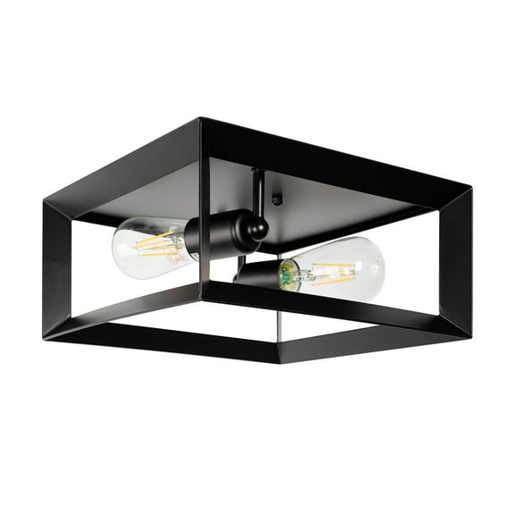 Industrial Semi Flush Mount Ceiling Light, ‎Aolloa Farmhouse 2-Light Ceiling Lighting Black Metal Square Ceiling Lamp for Hallway, Kitchen, Bedroom