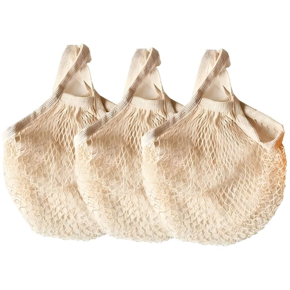 GASTROPOD Reusable Cotton Mesh Grocery Bags Cotton String Bag Net Shopping Mesh Bags Pack of 3,Stretchable Lightweight Tote for Produce and Daily Shopping(Beige)