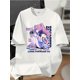 thumbnail image 1 of Women's Anime Graphic Tee, Cotton 100% Crew Neck Short Sleeve T-Shirt, Casual Knit Fabric Top, All-Season Fashion, 220gsm - Look Forward to Design, 1 of 7