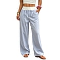 thumbnail image 5 of Women's Striped Wide Leg Pants High Waist Elastic Waistband Casual Lounge Pants Button Front Flowy Trousers, 5 of 5