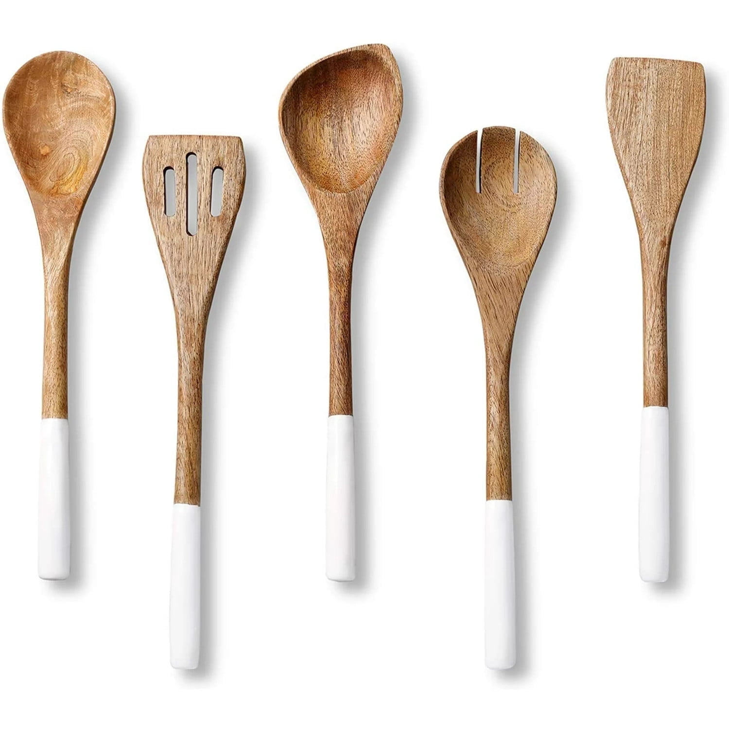 TEAFIRST Wooden Spoons for Cooking Utensils Set, Non Stick for Kitchen Cookware, Acacia Wood, White