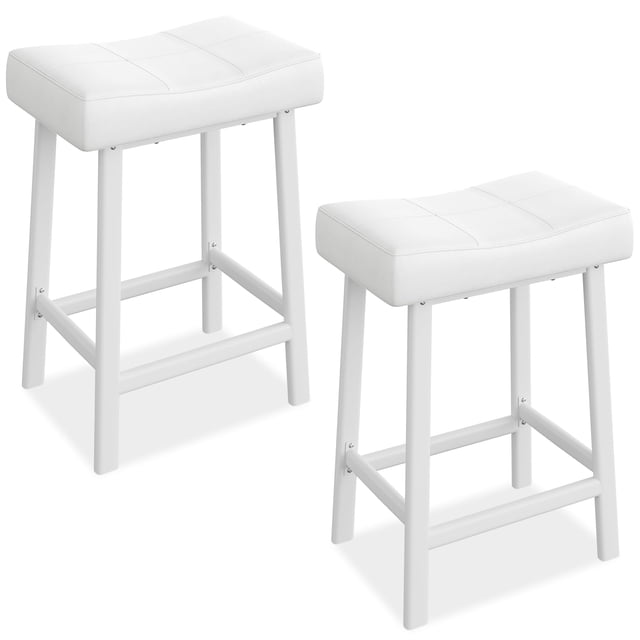 QinaQin Juego de 2 bancos de barra con asiento tipo saddle de 24 pulgadas, tapizado en piel adherida y estructura metálica resistente