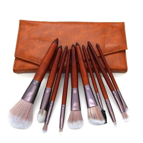 11pcs Makeup Brushes Coffee Color Set Wooden Handle Faux Animal Hair Makeup Eyeshadow Brushes Blush Brushes Foundation Brushes Beauty Tools