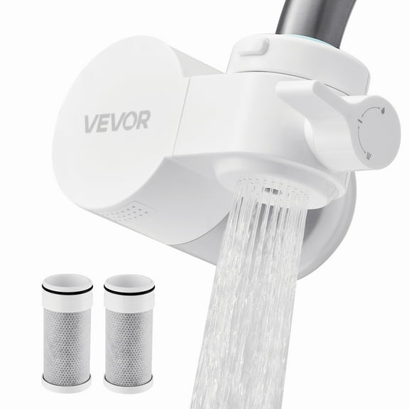 VEVOR Faucet Mount Water Filter, Horizontal Water Purifier for Sink Tap, Carbon Fiber Filter, Removes Chlorine Lead with 3 Filters, Fits Most Kitchen or Bathroom Faucets, White