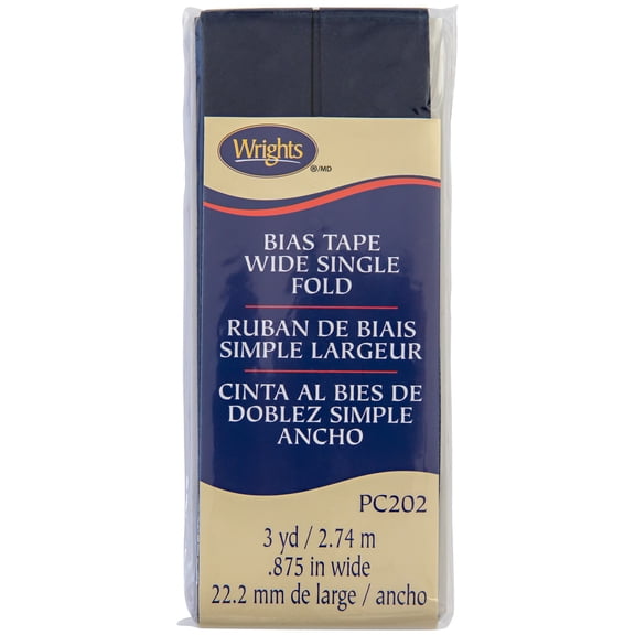 Wrights 7/8" Navy Blue Wide Single Fold Bias Tape 3 yd Polyester Blend Sewing Trim