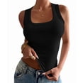 thumbnail image 3 of Summer Womens Tank Tops Square Neck Fitted Sleeveless Shirts for Women Ribbed Basic Top, 3 of 8