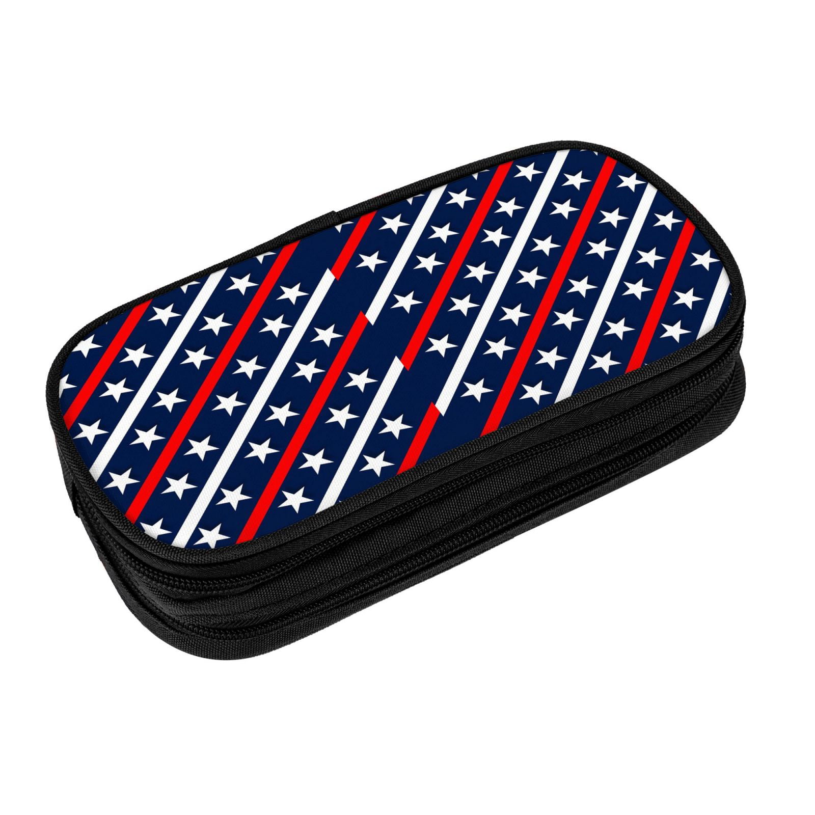 Bags White Patriotic Large Stars Compartments Blue with Strips Red Blue Pencil Zipper XMXY Portable Pencil Case, Capacity