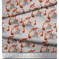 thumbnail image 3 of Soimoi Gray Georgette Viscose Fabric Tree Stump & Fox Animal Print Sewing Fabric Yard 42 Inch Wide, 3 of 5