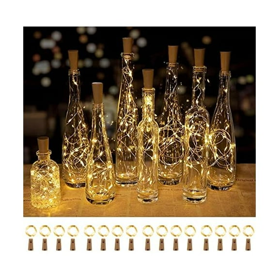 ZL Wine Bottle Lights with Cork, 20 Pack 20 LED Waterproof Battery Operated Cork Lights, Silver Wire Mini Fairy Lights for Liquor Bottles DIY Party Bar Christmas Holiday Wedding Décor