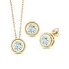 Gem Stone King 2.25 Ct Sky Blue Aquamarine 18K Yellow Gold Plated Silver Pendant Earrings Set With Chain