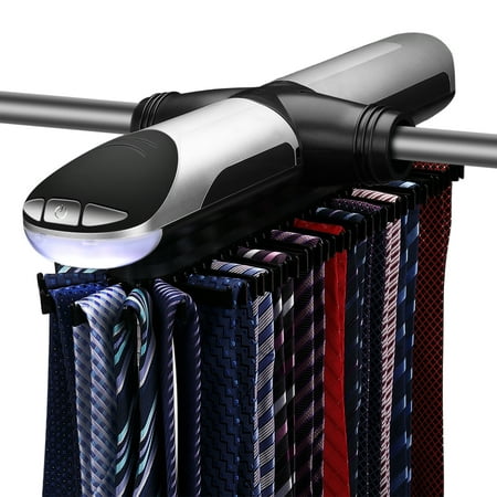 Motorized Tie Rack - Electronic Rotating Automatic Necktie Tie Organizer Holder Stores Storage Displays Hanger Closet System For Men (72 Tie & 8 Belts) with Illuminate LED