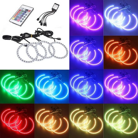 - Car Motorcycle LED Multi-Color 5050 RGB Flash Light Neon Angel Eyes Halo Rings with Infrared Remote Control 4PCS 70mm
