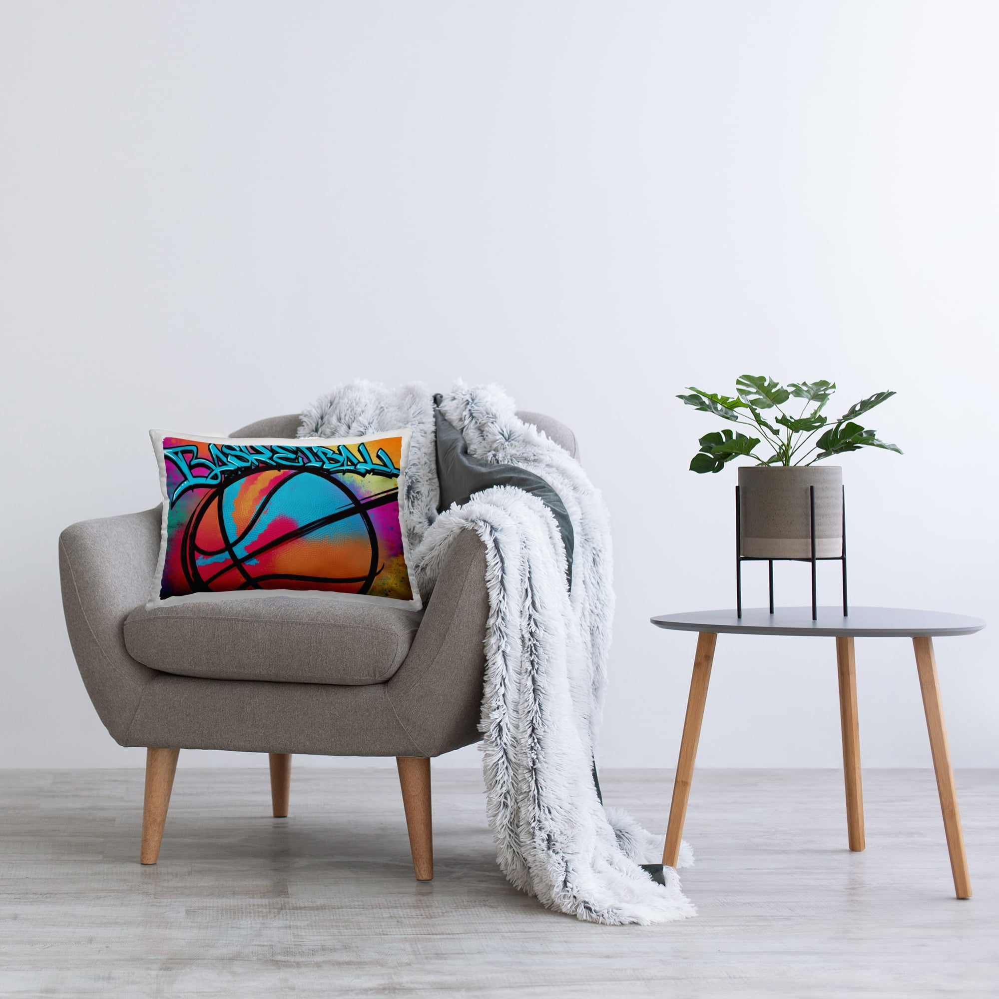 Stupell Industries Basketball Sports Graffiti Decorative Printed Throw Pillow, 14 x 20