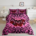 thumbnail image 2 of Rose Skull Comforter Set Queen,Pink Black Damask Floral Gothic Bedding Set Halloween Skull Skeleton Bedding Comforter Sets Teen Women Goth Hippie Skull Bed Set, 2 of 6