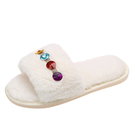 

nsendm Slippers for Women House Shoes Ladies Fashion Colorful Rhinestone Open Toe Comfort Womens Ballerina Slippers Shoes White 7