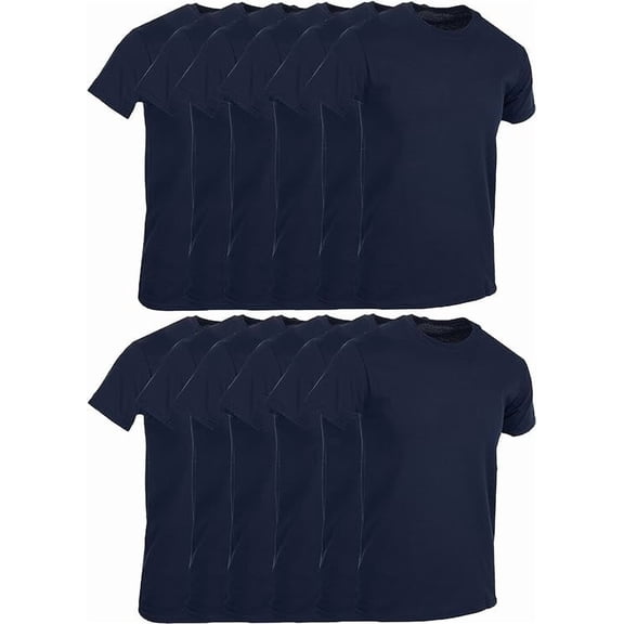 SOCKS'NBULK 12 Pack Mens Cotton Crew Neck Short Sleeve Casual T-Shirts Navy Blue Colors Lightweight Bulk (Navy Blue, 3X-Large)