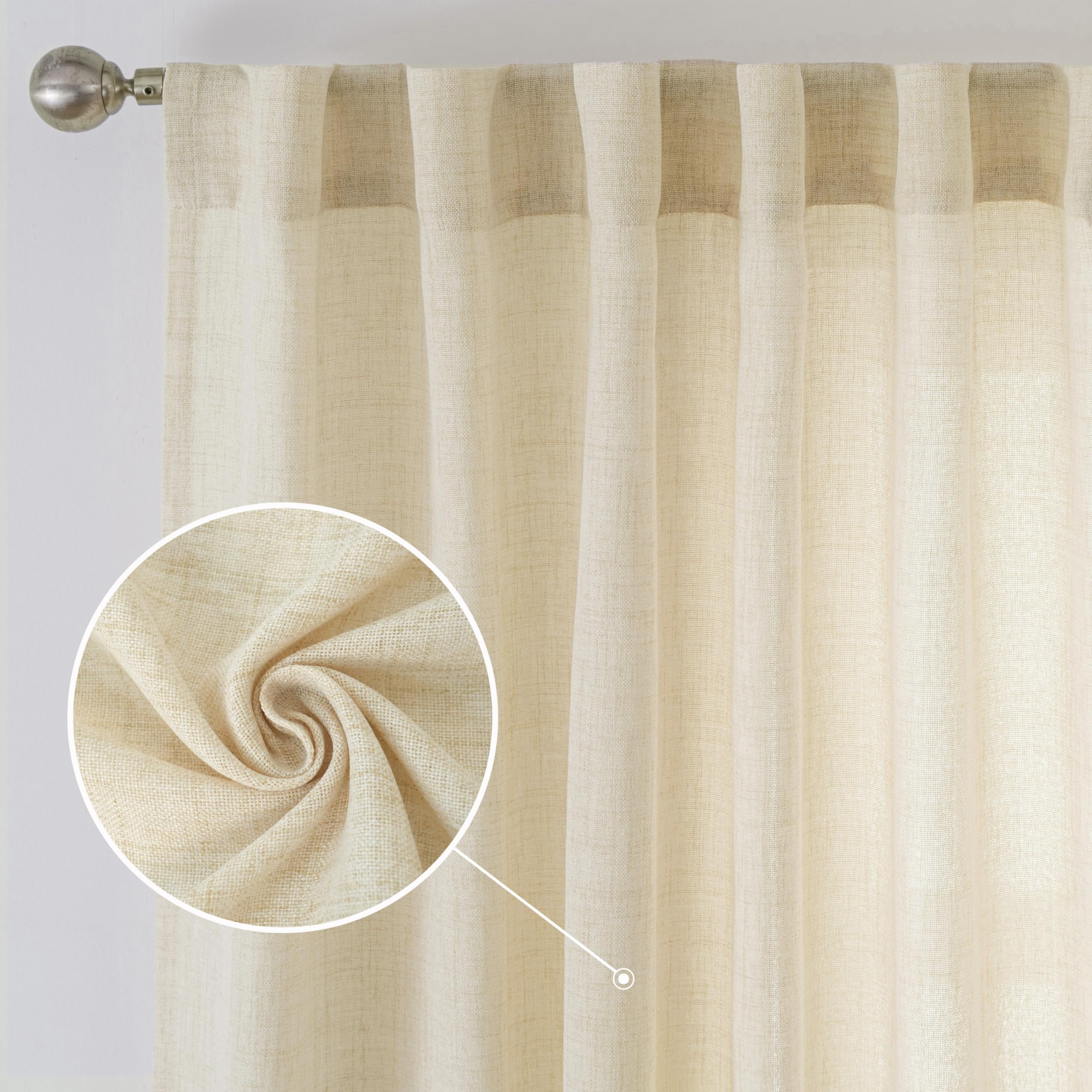 DriftAway Beige Linen Curtains 63 Inches Long for Living Room Thick Semi Sheer 2 Panels Farmhouse 3 Inch Rod Pocket Back Tab Boho Rustic Light Filtering Window Drapes for Bedroom Privacy Assured