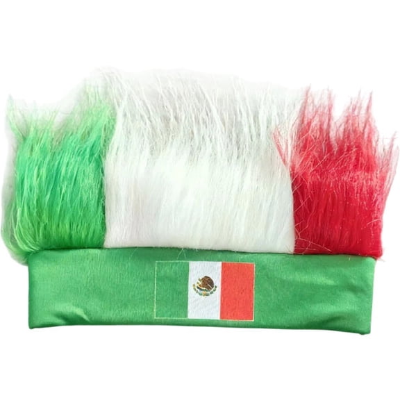 Wiywef Mexico Flag Hairy Headband Hat Crazy Mexico Football Cheer Headwear Mexico Football Fans Hat Accessories for Football Match