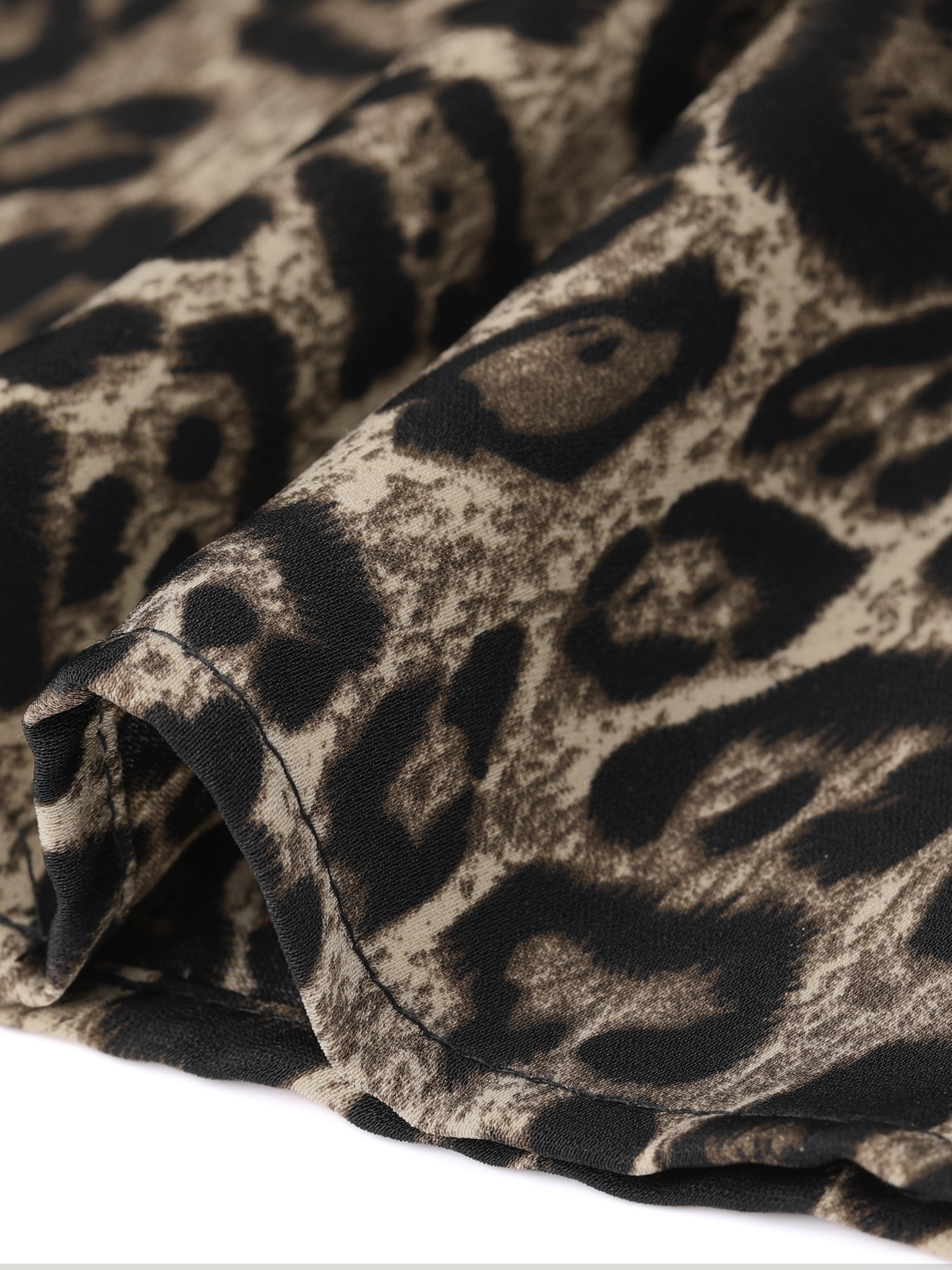 DARING DIVA Women's Leopard Ruffled Sleeve Flowy Belted A-Line Round Neck Dress XS Brown