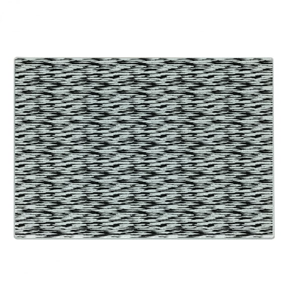 Retro Cutting Board, Bold Pattern with Thick Brushstrokes and Thin Stripes Monochrome, Decorative Tempered Glass Cutting and Serving Board, in 3 Sizes, by Ambesonne