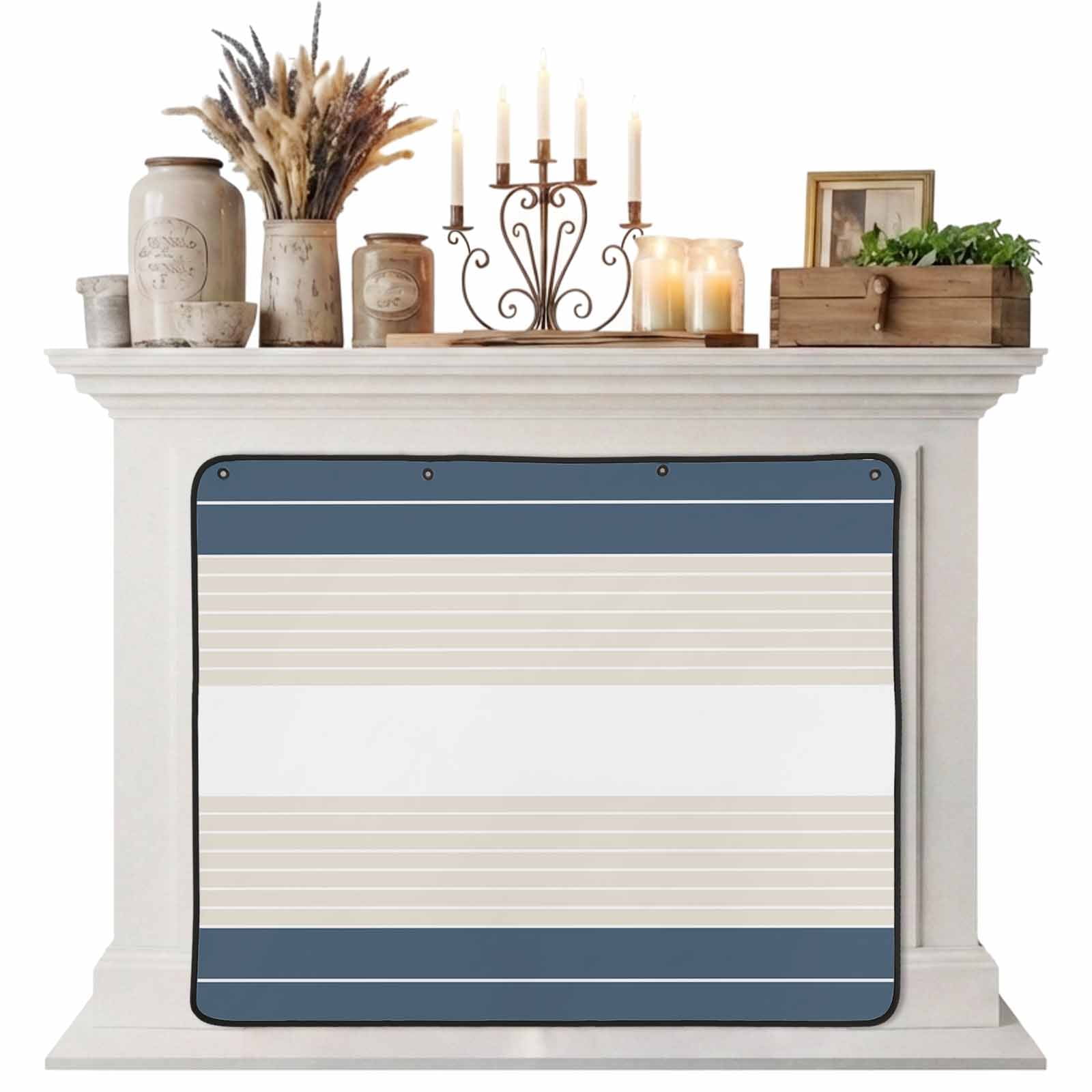 Magnetic Fireplace Cover Cream Striped Fireplace Screen Ombre Blue Stripes Insulation Fireplace Blocker Blanket Save Energy Fireplace Draft Stopper Covers for Living Room 45x34