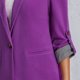 thumbnail image 5 of Chaqueta de negocios para mujer, cuello vuelto, mangas 3/4, traje con frente abierto, traje para oficina, color morado S, 5 of 7