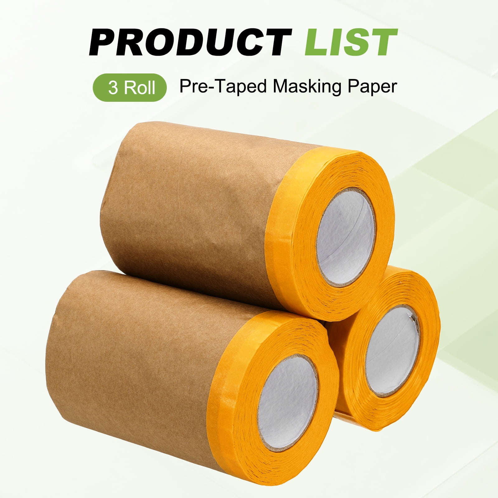 Uxcell 3pcs Pre-Taped Masking Paper, 6" x 49 ft Paint Adhesive Protective Paper Painter Tape and Drape for Masking Auto Body Covering Wall Skirting Frames, Yellow
